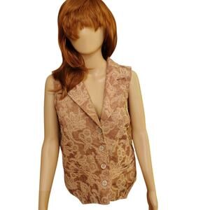 D&Co Embroidered Vest Beige Tan Floral Paisley Medium